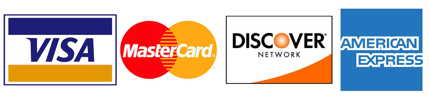 Accept Discover, Mastercard, Visa, AMEX