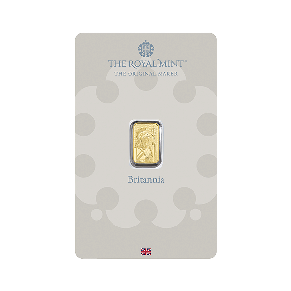 Front 1 Gram Gold Bar – Britannia (with Assay)