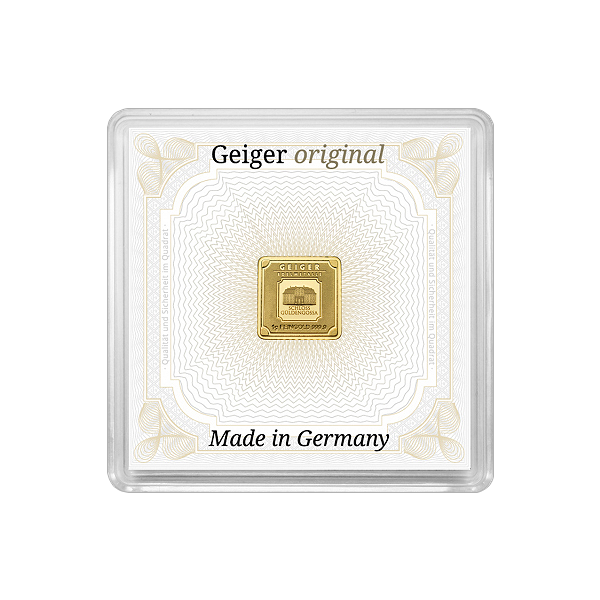 Front 1 Gram Gold Bar – Geiger Edelmetalle (with Assay)