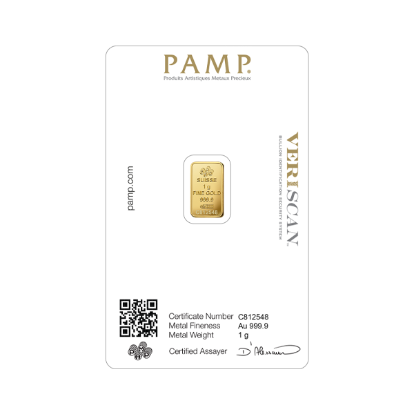 Back 1 Gram Gold Bar – PAMP Fortuna (with Assay)