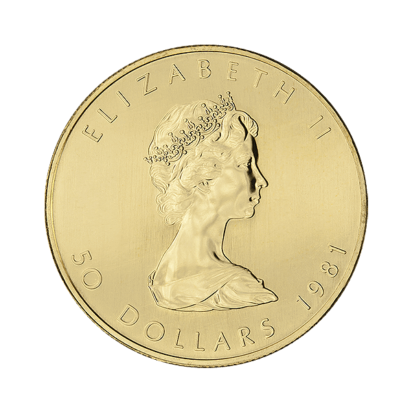 Back 1 oz Canadian Gold Maple Leaf Coin .999 Fine (1979-1982 Dates)