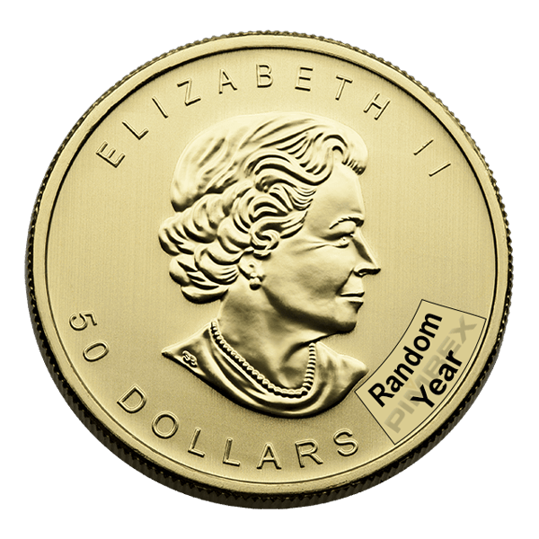 Back 1 oz Canadian Gold Maple Leaf Coin .9999 Fine (Random Year)