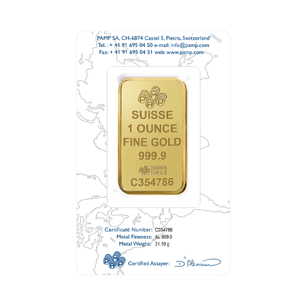 Back 1 oz Gold Bar – PAMP Suisse (with Assay)
