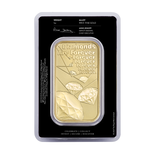 Back 1 oz Gold Bar – James Bond Diamonds Are Forever (with Assay)