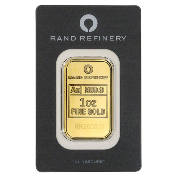 Front 1 oz Gold Bar – Rand Refinery (with Assay)