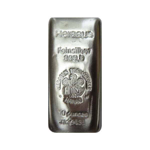 Front 10 oz Silver Bar – Heraeus