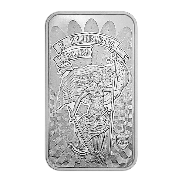 Front 10 oz Silver Bar – Liberty & Unity (E Pluribus Unum)