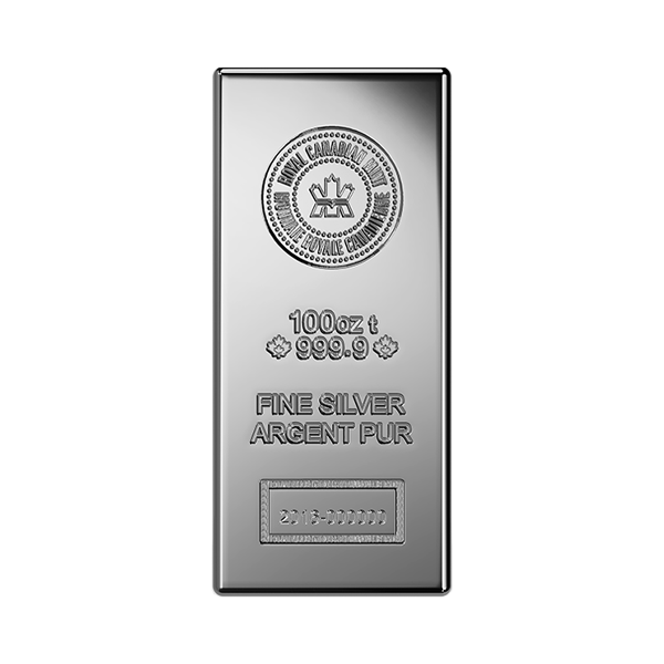 Front 100 oz Silver Bar - Royal Canadian Mint