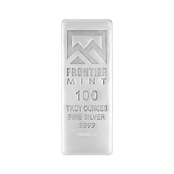 Front 100 oz Silver Bar – Frontier Mint (Frosted Finish)