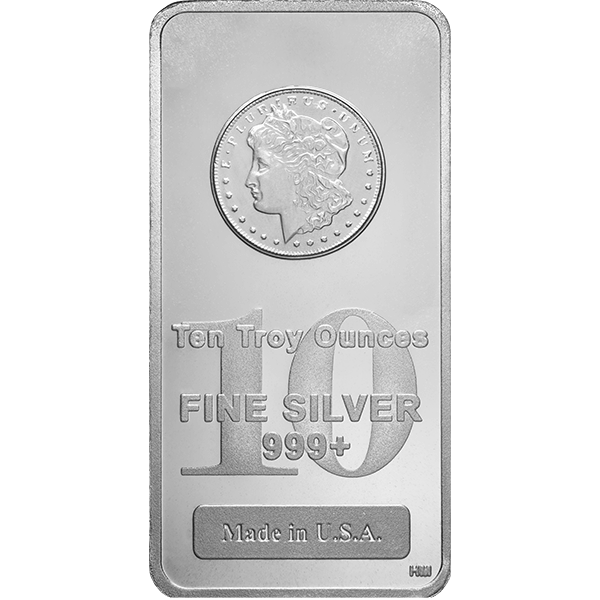 Front 10 oz Silver Bar - Highland Mint (Morgan Design)