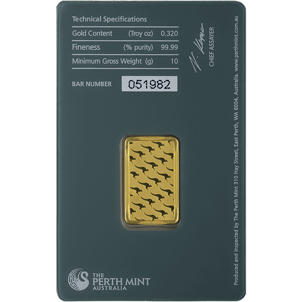 Back 10 Gram Gold Bar - Perth Mint (with Assay)