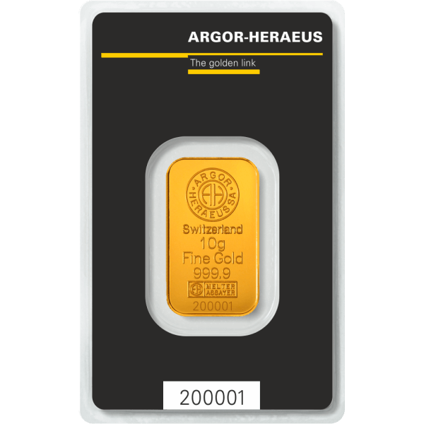 Back 10 Gram Gold Bar – Argor Heraeus Kinebar (with Assay)