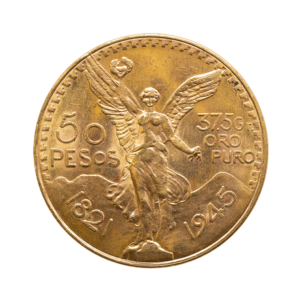 Front 1945 50 Pesos Mexican Gold Coin BU