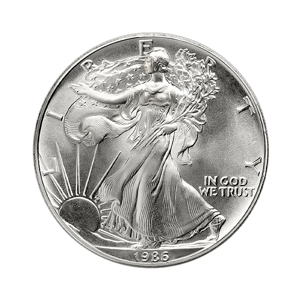 Front 1986 1 oz American Silver Eagle Coin BU