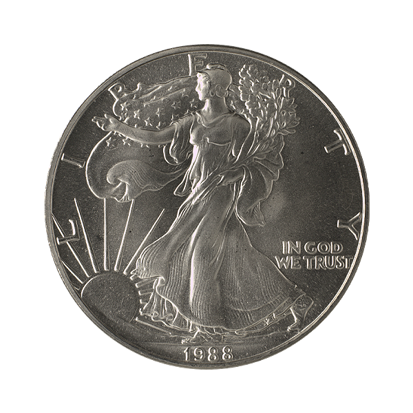 Front 1988 1 oz American Silver Eagle Coin BU
