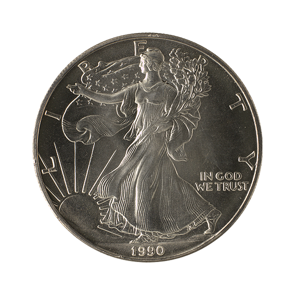 Front 1990 1 oz American Silver Eagle Coin BU