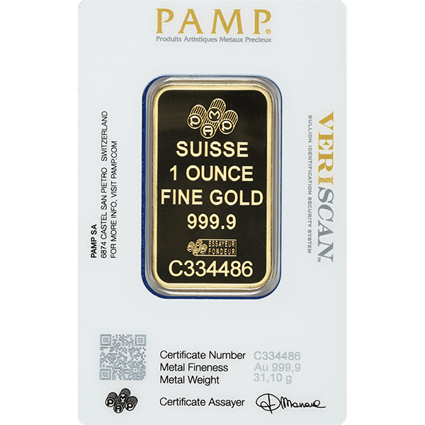 Back Product Image for 1 oz Gold Bar - PAMP Fortuna (with Assay)