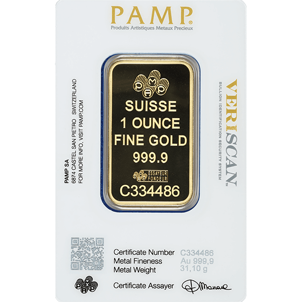 Back 1 oz Gold Bar - PAMP Fortuna (with Assay)