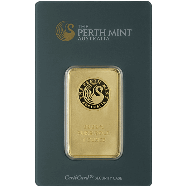 Front 1 oz Gold Bar - Perth Mint (with Assay)