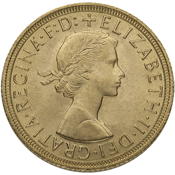 Back British Gold Sovereign - Elizabeth II (1957 – 1968)