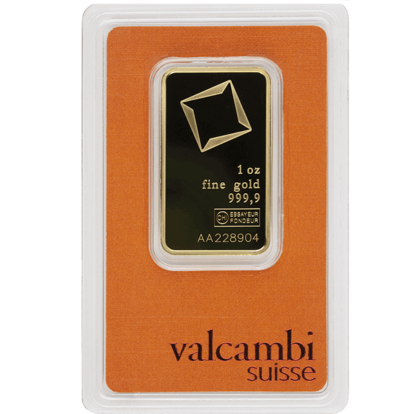 Front 1 oz Gold Bar - Valcambi (with Assay) 