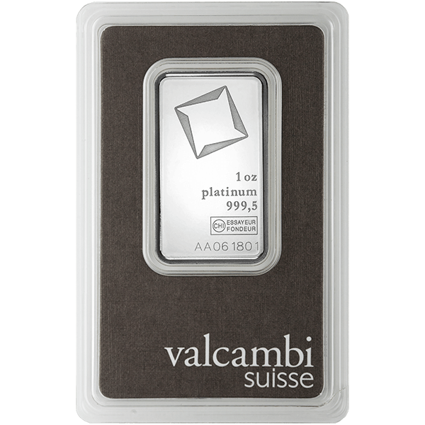 Front 1 oz Platinum Bar - Valcambi (with Assay)