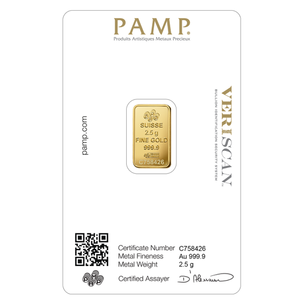 Back 2.5 Gram Gold Bar – PAMP Fortuna (with Assay)