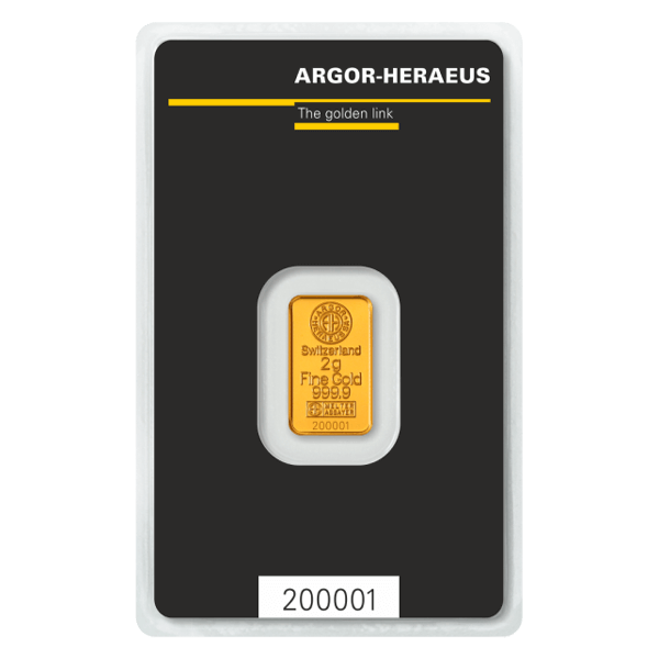 Back 2 Gram Gold Bar – Argor Heraeus Kinebar (with Assay)