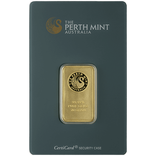 Front 20 Gram Gold Bar - Perth Mint (with Assay)