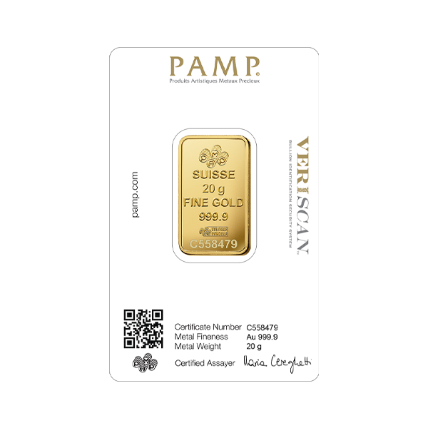Back 20 Gram Gold Bar – PAMP Fortuna (with Assay)