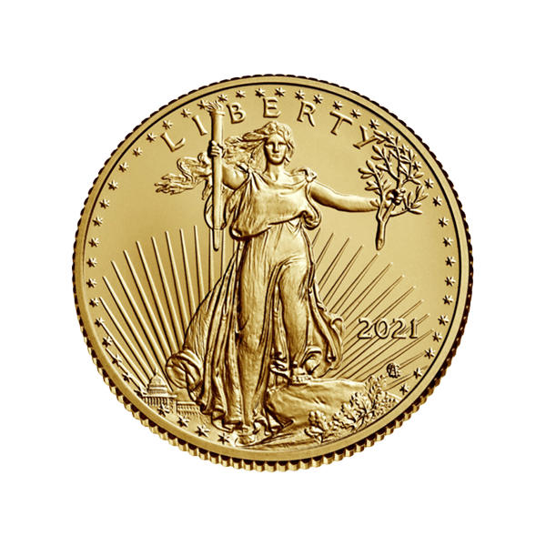 Back 2021 1/4 oz American Gold Eagle Coin BU (Type 2)