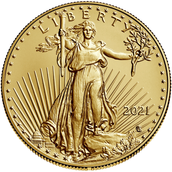 Back 2021 1 oz American Gold Eagle Coin BU (Type 2) 
