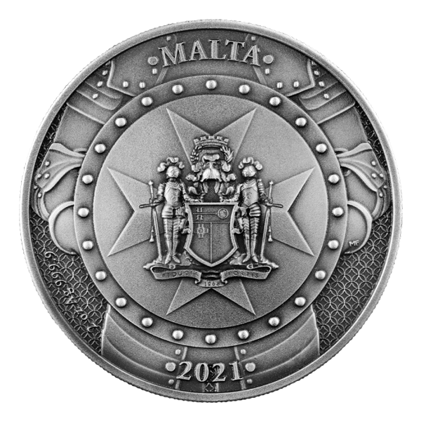 Back 2021 Malta 2 oz Knights of the Past Silver Coin