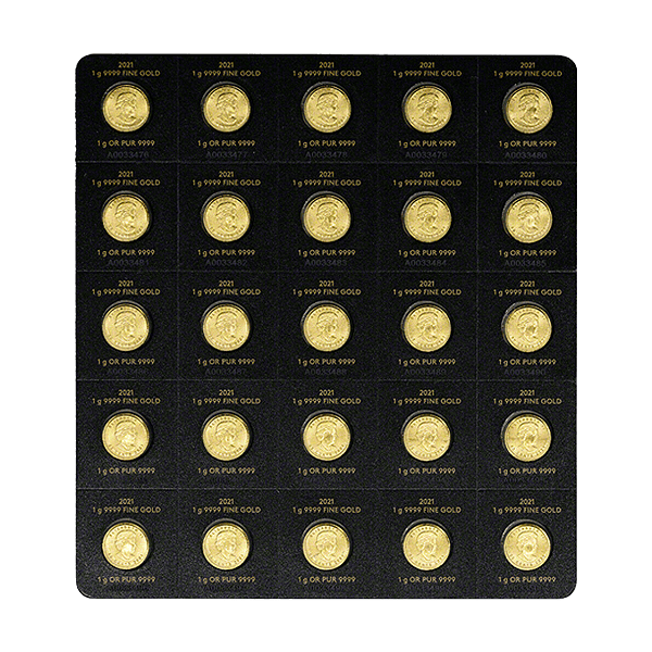 Back 2021 25 Gram Canadian Gold Maplegram (with Assay)