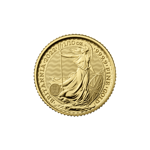 Front 2022 1/10 oz Great Britain Gold Britannia Coin BU