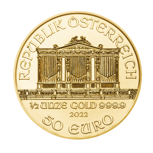 Back 2022 1/2 oz Austrian Gold Philharmonic Coin BU