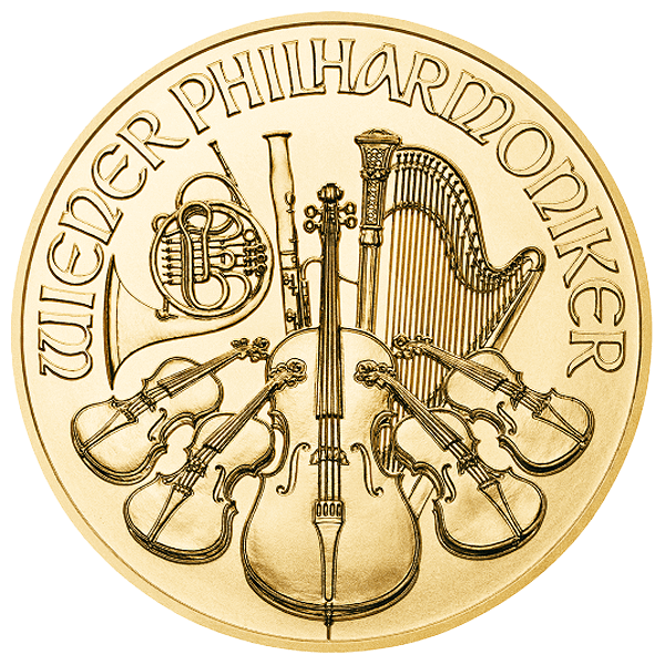 Front 2022 1 oz Austrian Gold Philharmonic Coin BU