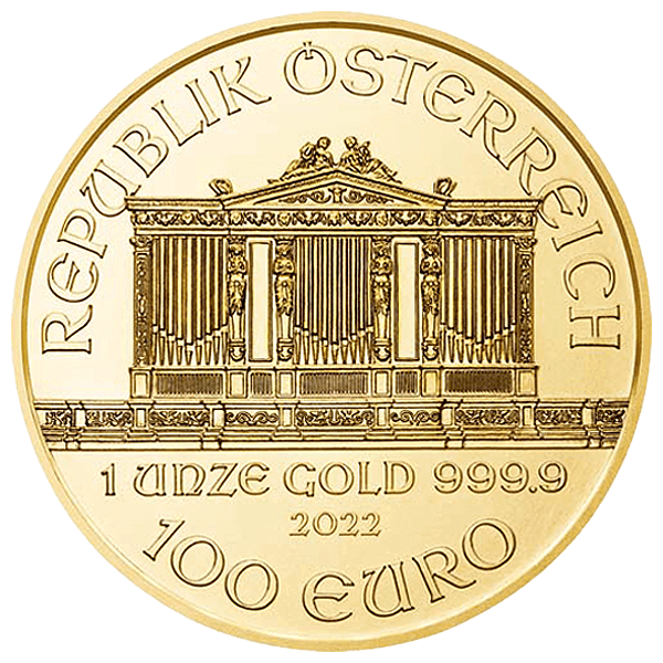 Back 2022 1 oz Austrian Gold Philharmonic Coin BU
