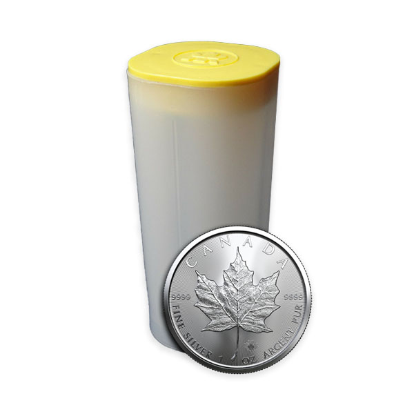 Front 2022 1 oz Canadian Silver Maple Leaf Tube BU (25 Coins)