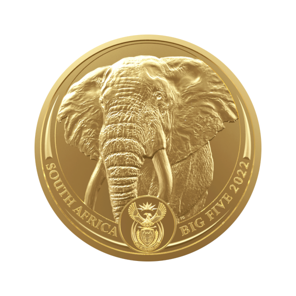 Front 2022 1 oz South African Gold Big Five Elephant Coin BU