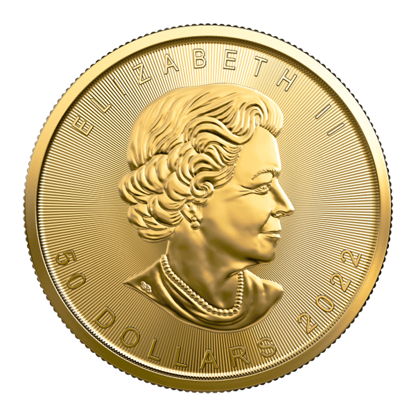 Back 2022 1 oz Canadian Gold Maple Leaf Coin BU