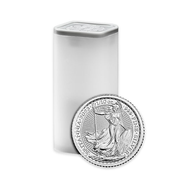 Front 2023 1/10 oz Great Britain Silver Britannia Tube BU (Charles III, 16 coins)