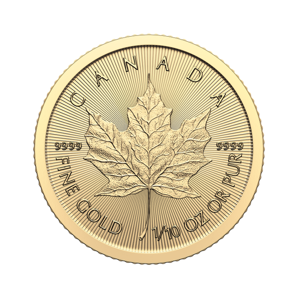 Front 2024 1/10 oz Canadian Gold Maple Leaf Coin BU