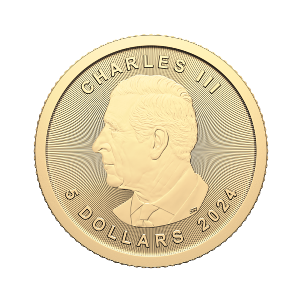Back 2024 1/10 oz Canadian Gold Maple Leaf Coin BU