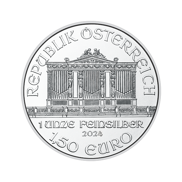 Back 2024 1 oz Austrian Silver Philharmonic Coin BU