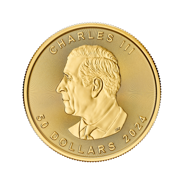 Back 2024 1 oz Canadian Gold Maple Leaf Coin BU