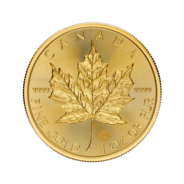 Front 2025 1 oz Canadian Gold Maple Leaf Coin BU