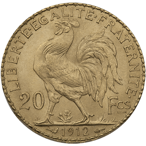 Back 20 Franc Gold Coin - Rooster