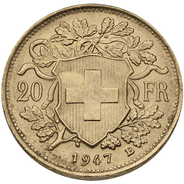 Back 20 Franc Swiss Gold Coin - Helvetia