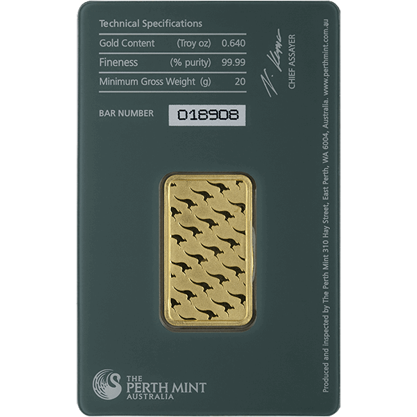 Back 20 Gram Gold Bar - Perth Mint (with Assay)